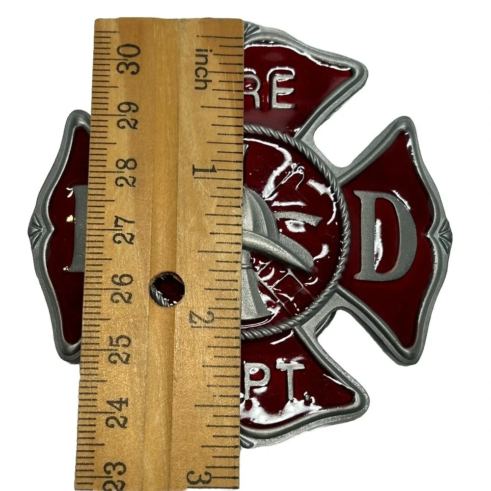 Fire Department Belt‎ Buckle Red Enamel Great American Products 3